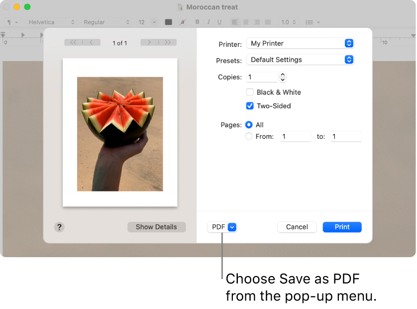 How to "Save a document as a PDF" on Mac